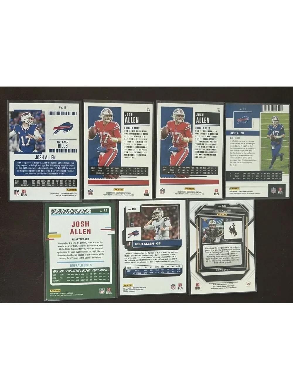 NFL ALL PRO QB JOSH ALLEN COLLECTION PANINI CONTENDERS/PRIZM/DONRUSS 7 CARD LOT